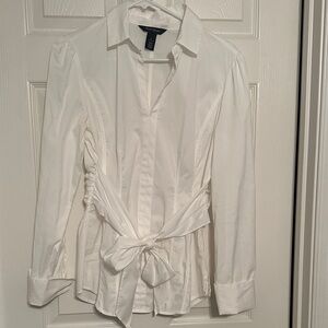 White House Black Market Classic White Blouse with bow.